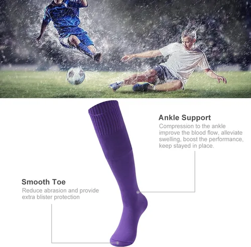 Vista 5 de Three street - Calcetines de fútbol, béisbol, sóftbol, unisex, hasta la rodilla, de compresión, de tubo deportivo, de compresión, 2-10 pares