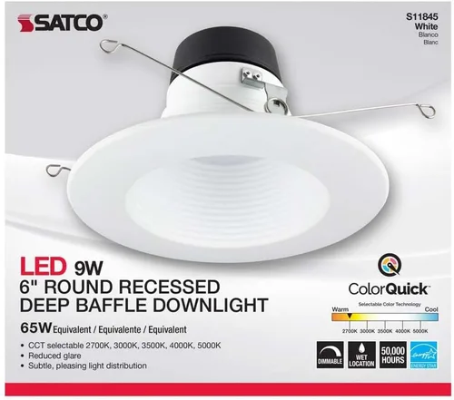 Vista 6 de Satco 9W CCT-Baffle profundo empotrable LED Downlight 4.29 pulgadas de alto y 7.2 pulgadas de ancho