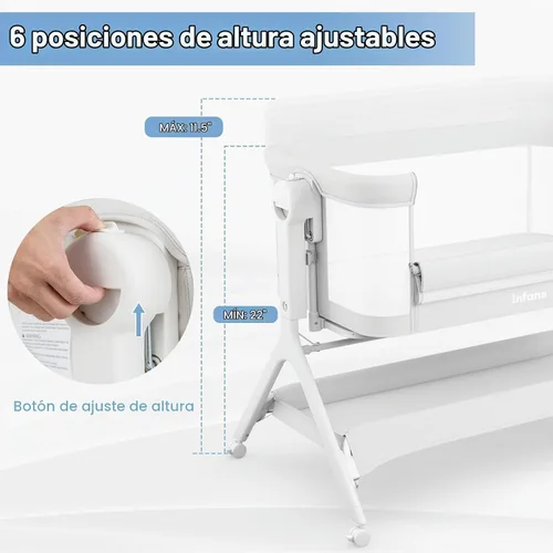 Vista 4 de INFANS - Moisés de bebé 5 en 1 con mecedora manual suave Gris claro