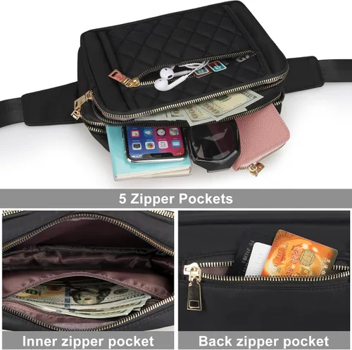 Vista 4 de Lindas Riñoneras Grandes para Mujer Bolso de Cintura Cruzado de Nylon Riñonera de Moda Diseñador Riñonera de Entrenamiento Senderismo Riñonera