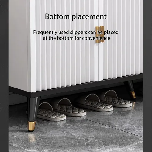 Vista 6 de Zapatero con puerta, moderno organizador de zapatos oculto para tacones altos, banco delgado de almacenamiento de zapatos para entradas, pasillos