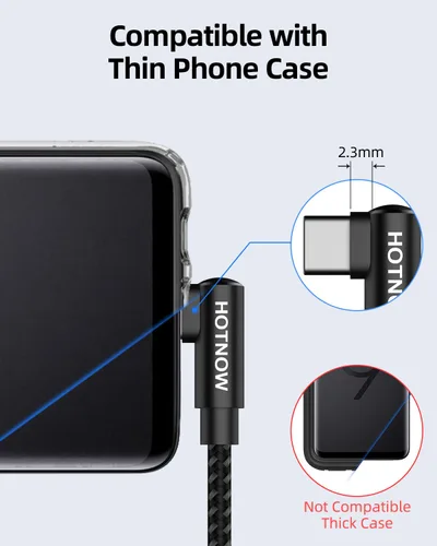 Vista 4 de Cable USB C corto de ángulo recto de 0.5 pies, paquete de 3 cables de carga USB C de 6 pulgadas, cable de carga rápida trenzado de nailon