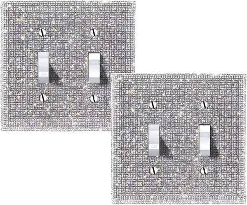 Vista 19 de Cubierta de interruptor de luz con brillos genéricos y enchufes, cubierta de placa de pared con diamantes de imitación brillantes, cubiertas