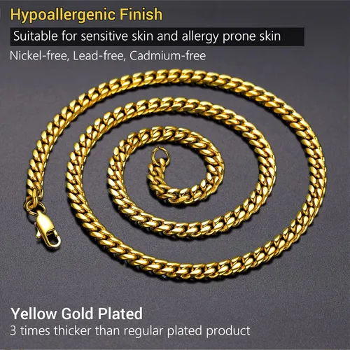 Vista 7 de PROSTEEL Trendy Cuban Links Necklace for Men Women, Black18K Gold Plated 316L Stainless Steel, W 4.8mm-14mm, L 14inch-30inch, Come Gift Box