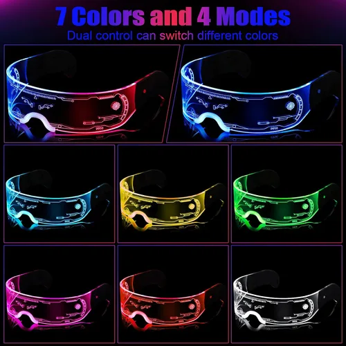 Vista 4 de TOODOO 4 pares de anteojos con visera LED, anteojos luminosos futuristas, 7 colores, 4 modos para club, fiesta de Navidad, Transparente