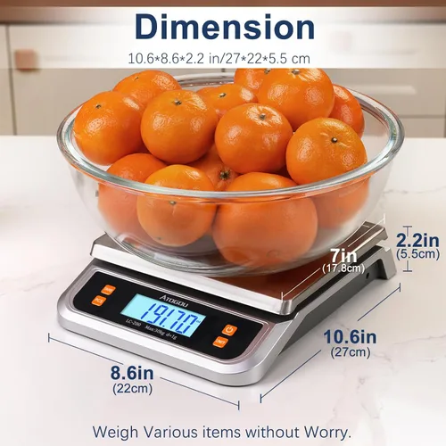 Vista 5 de Báscula de alimentos Atogou de 66 libras, báscula de cocina comercial enchufable Full View LCD Display, Stainless Steel, for Baking, Bread