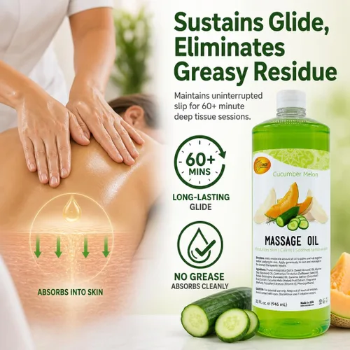 Vista 2 de SPA REDI - Aceite de masaje, melón de pepino, 32 onzas - Terapia profesional de masaje de cuerpo completo, manicura, pedicura - Relaja los músculos