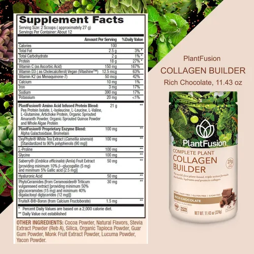 Vista 4 de PlantFusion Polvo de colágeno vegano – Polvo de proteína de colágeno a base de plantas para músculos y articulaciones, cabello, piel y uñas – Keto