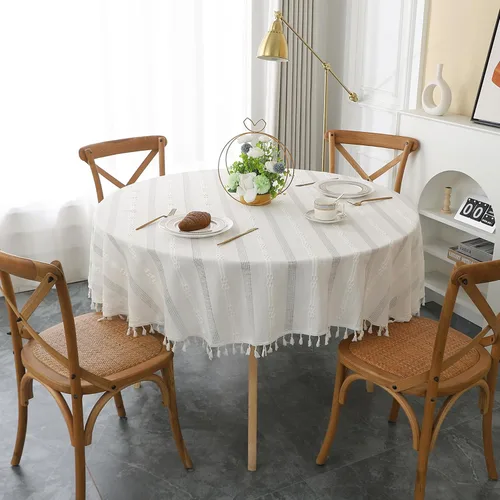 Vista 20 de Gernaice Mantel bordado de rayas rústicas con borlas cuadradas y pequeñas de algodón y lino, sin arrugas, lavable, para mesita de noche, café, Marrón