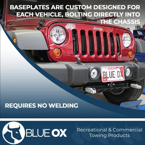 Vista 3 de Blue Ox BX1126 Placa Base 2007-2018 Wrangler/Wrangler Unlimited JK, Todos los Modelos con Parachoques Estándar (No JL) Instalación Sencilla