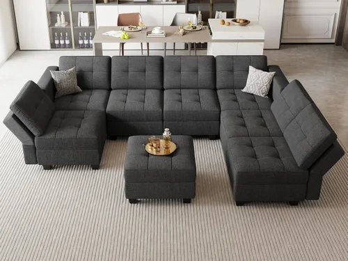 Vista 5 de Belffin Sofá modular convertible con diván reversible en forma de U con almacenamiento otomano modular con asientos de almacenamiento, color gris
