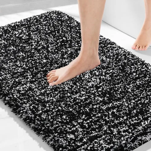 Vista 29 de Yimobra Alfombras de baño en negro y blanco antideslizantes lavables, tapetes de baño ultra suaves y absorbentes de agua, alfombra de ducha suave