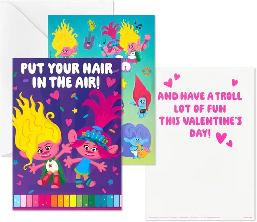 Vista 4 de Hallmark Trolls - Tarjetas de San Valentín con calcomanías, paquete surtido de 24