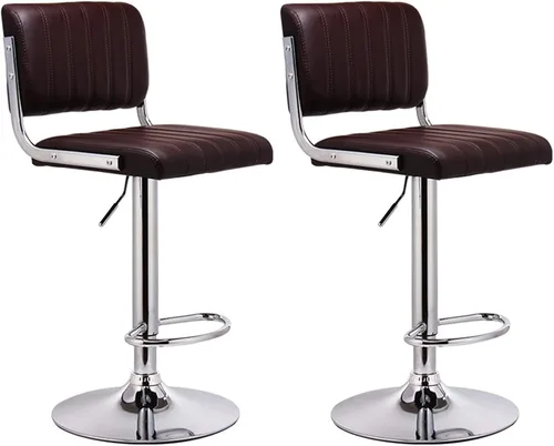 Vista 11 de Taburetes de bar giratorios de 360°, juego de 2 taburetes de barra de altura ajustable, sillas de barra de cuero sintético con respaldo, taburete