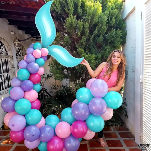 Vista 2 de KatchOn Globo azul con cola de sirena de 25 pulgadas, paquete de 6, globos para guirnalda de sirena, globo de aluminio para decoraciones