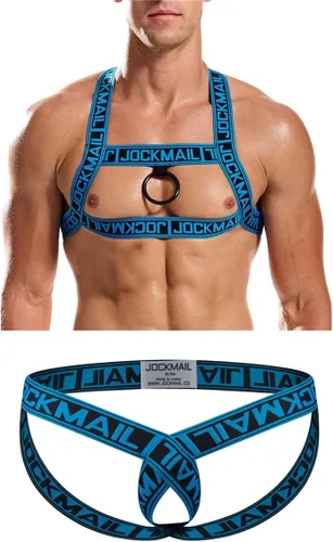 Vista 15 de JOCKMAIL Arnés de fitness para hombre con correa de hombro para hombre, ropa interior elástica cómoda y suspensorio 905+299azul