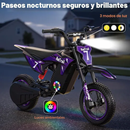 Vista 6 de Motocicleta eléctrica de 36 V para niños de 4 a 10, 700 W pico y máximo Morado