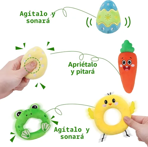 Vista 3 de Juego de canasta de Pascua para bebé, 6 unidades, cesta de Pascua personalizada con conejito azul, pollo, zanahoria, huevo, rana, cesta de Pascua