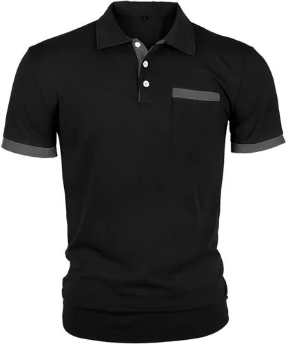 Vista 3 de Polo ajustado para hombre, manga corta, casual, de algodón, con bolsillo, color sólido, para verano