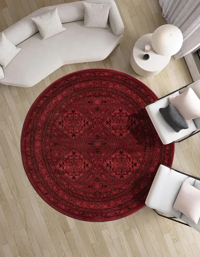 Vista 3 de Unique Loom Tekke Collection Zeravshan - Alfombra (3 pies 1 pulgada, redonda, rojo/negro)