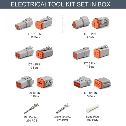 Vista 2 de DT Deutsch Kit de conectores de 2, 3, 4, 6, 8, 12 pines, conector eléctrico impermeable gris, #16 contactos estampados, herramienta de extracción