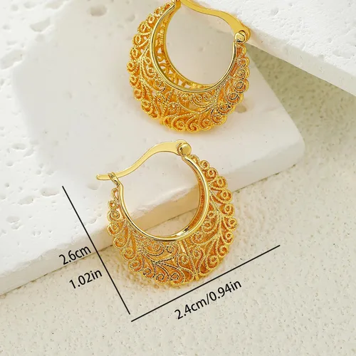 Vista 5 de Aretes de aro de oro de filigrana, aretes pequeños vintage para mujer