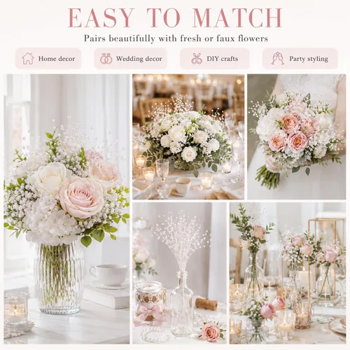 Vista 3 de ULTNICE 100 perlas blancas para manualidades, cuerda de perlas artificiales falsas, palitos decorativos para ramo de flores, centro de mesa de boda