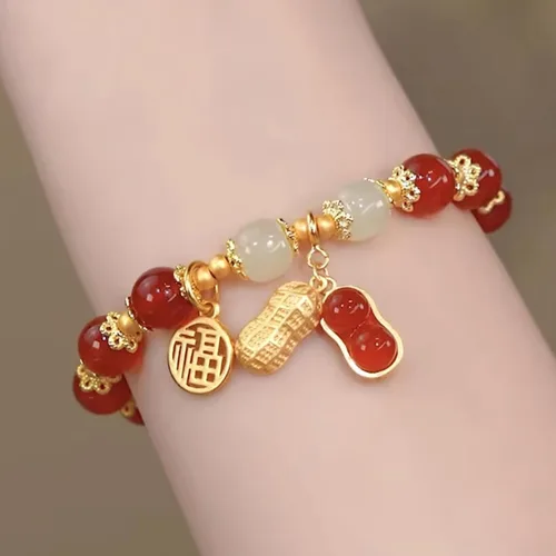 Vista 4 de Pulsera de la suerte para mujeres y hombres, joyería retro sintética con cuentas de ágata, un regalo maravilloso para tus seres queridos