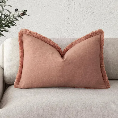Vista 68 de Foindtower Fundas de almohada decorativas de lino con flecos, acogedora funda de cojín bohemia estilo farmhouse con borlas, funda de almohada