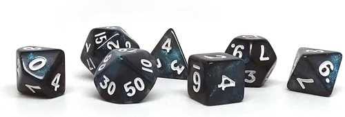 Vista 23 de Mini colección de dados poliédricos de 0.394 pulgadas - Incluye un D20, D12, D10, D8, D6, D4 y D00 (Aqua Shine)
