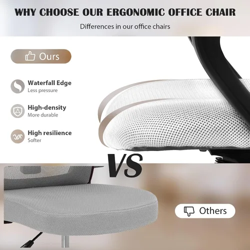 Vista 4 de Silla de escritorio con ruedas, cómoda silla ergonómica de oficina, silla de trabajo con asiento ajustable y soporte lumbar, sillas giratorias