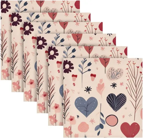 Vista 2 de Burbuja Juego de 6 servilletas de tela de corazón de San Valentín, 20 x 20 pulgadas, lavables, decorativas, para cenas familiares, bodas, fiestas