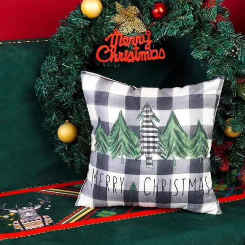 Vista 4 de ONWAY Juego de 2 fundas de almohada de Navidad de 16 x 16 pulgadas, diseño de árboles rojos, negros, verdes, negros, negros, negros, negros, negros