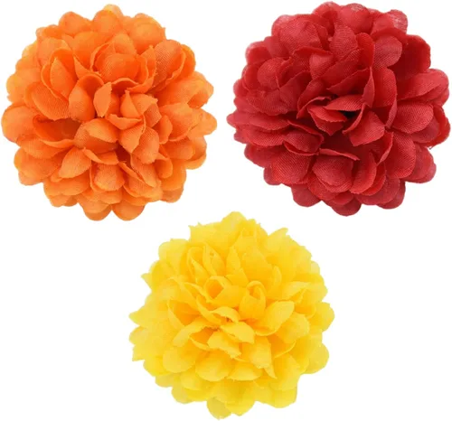 Vista 6 de Cabezas de flores artificiales de caléndula para Halloween, cabezas de flores de caléndula de seda, cabezas de flores de caléndula sintética, cabeza