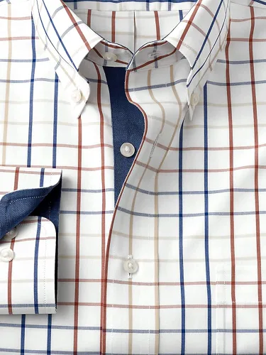 Vista 2 de Paul Fredrick Camisa de vestir Tattersall de algodón sin hierro para hombre