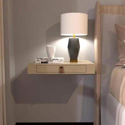Vista 15 de Juego de 2 estantes flotantes con cajón, mesita de noche para dormitorio, baño o cocina, estante de pared de 16 pies con almacenamiento, color gris