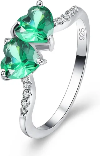 Vista 11 de Anillo de promesa de boda con topacio azul y blanco, chapado en plata de ley 925, con doble corazón