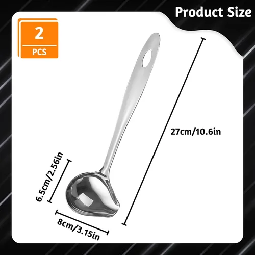 Vista 2 de Cucharón de salsa con boquilla de vertido, cucharón de salsa de mango largo de 10.6 pulgadas, cuchara de acero inoxidable para salsas, salsas