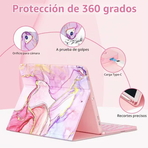 Vista 7 de FUWANG Funda para iPad de 9ª/8ª/7ª generación con teclado de 10,2 pulgadas Rosa