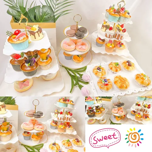 Vista 6 de Juego de 10 soportes para cupcakes, juego de exhibición de mesa de postres, soporte de exhibición de cupcakes, soporte de nivel para cupcakes con 4