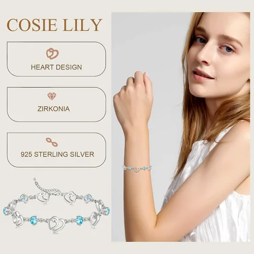 Vista 3 de Bracelets for Women 925 Sterling Silver Love Heart Bracelet Charms Bracelet Trendy Dainty Gift for Ladies Wife Bride Sister Friend Anniversary