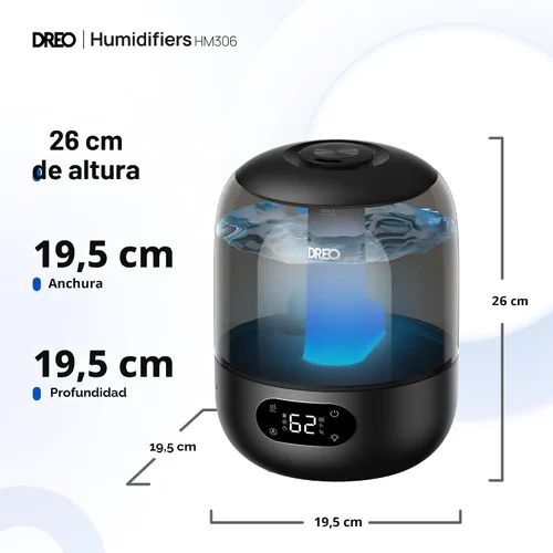 Vista 8 de DREO Humidificadores para dormitorio, 3L de llenado superior 30H y 26dB Tiempo de funcionamiento silencioso para habitaciones grandes, humidificador