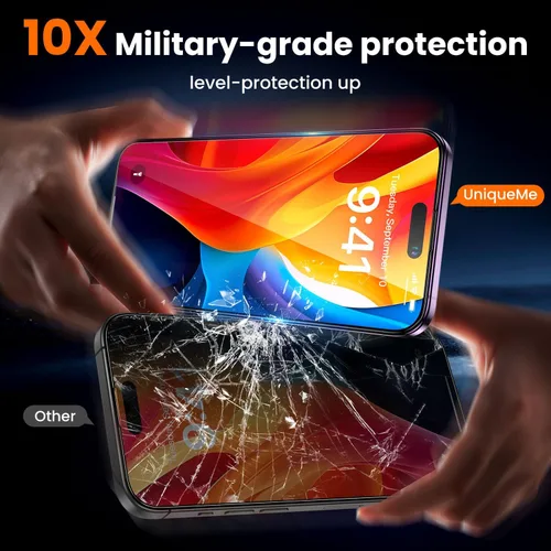 Vista 3 de UniqueMe Protector de pantalla para iPhone 14 Pro – [Grado militar inastillable y dureza 9H+] Protector de pantalla 14 Pro vidrio templado
