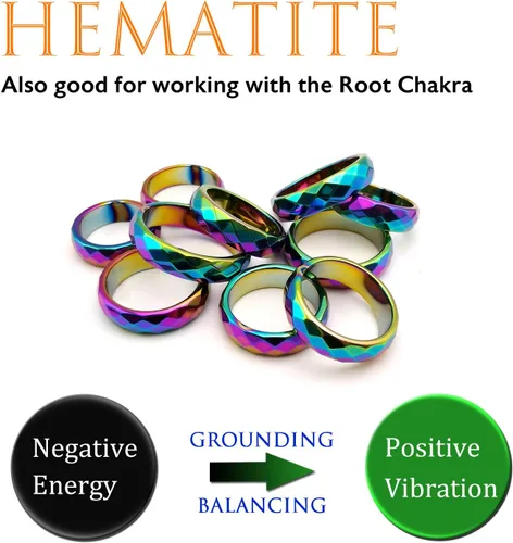 Vista 60 de Morchic - Anillos unisex de piedras de hematita, para equilibrar ansiedad, chakra raíz, (paquete de tamaños mixtos)