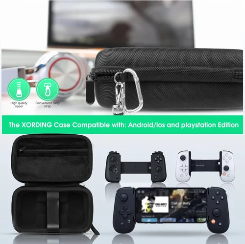 Vista 4 de Funda de transporte compatible con Backbone One/ 2ª generación de control de juegos móviles, llavero y bolsillo de red, solo caja (negro)