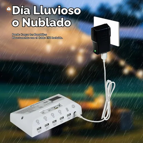 Vista 6 de Lámparas colgantes para interior y exterior con energía solar con 4 bombillas LED, cada una con un cable de 5m, impermeables, batería de 6000mAh