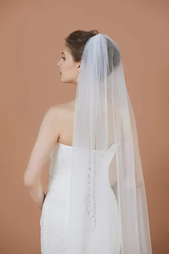 Vista 2 de Velo de novia de boda con peine de 1 nivel de encaje apliques borde longitud 41 "V88 blanco marfil