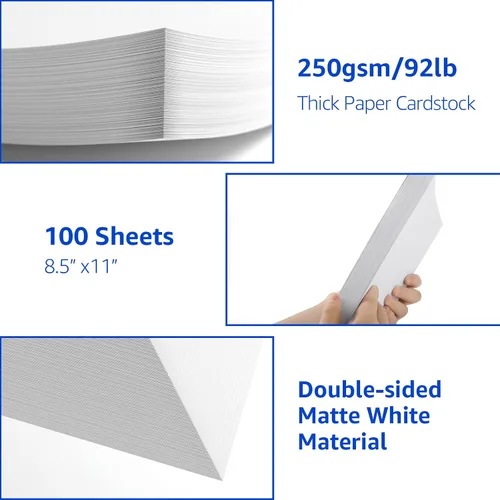 Vista 3 de CreGear 100 hojas de papel de cartulina blanco 8.5 x 11, 92lb/250gsm cartulina Cardstock Printer Paper 8.5 x 11, Heavy Thick Copy Papers for