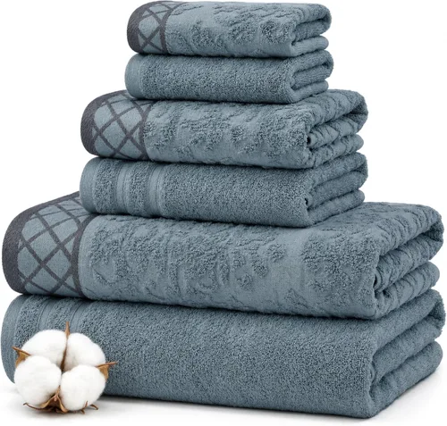 Vista 23 de Modern Threads Juego de toallas de baño de algodón de 6 piezas, toallas ultrasuaves de 550 GSM, juego de baño con toallas de mano y paños de baño