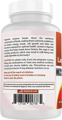Vista 6 de Best Naturals Tabletas de alivio de intolerancia a la lactosa con enzima lactasa natural, lactasa de acción rápida de alta potencia, 9000 ALU FCC